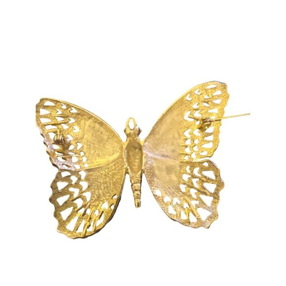 Butterfly Brooch Gold Tone Large Nice Detail Lightweight - Picture 2 of 5
